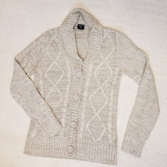 Faded Glory Sweaters - Button Down Cardigan Cowl Collar Grey Sweater Size L 12/ 14